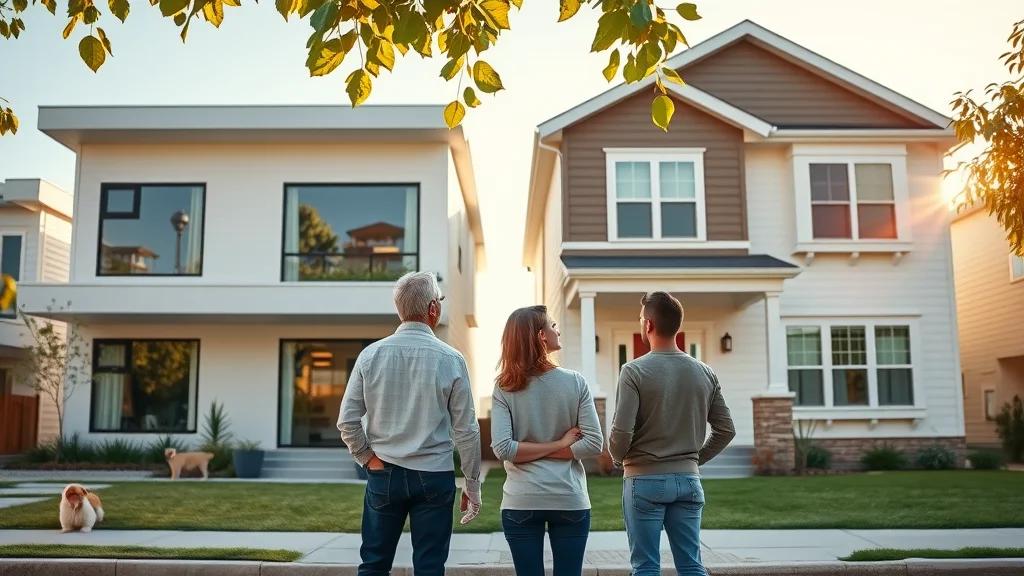 Comparing a modern custom home and a traditional spec home on a single street to highlight differences between custom and spec homes.