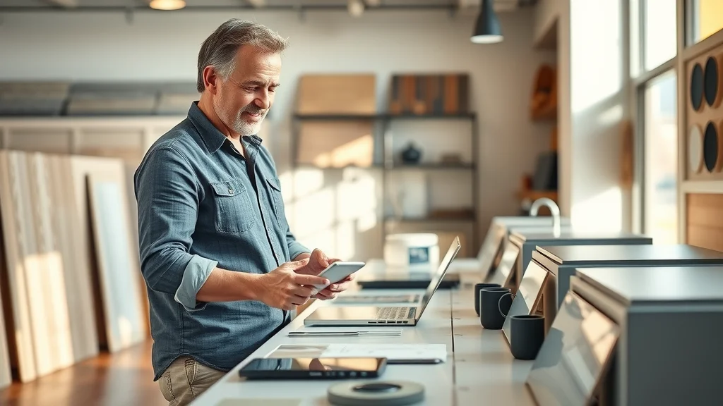 Custom home material selections showcased, including flooring, countertops, tiles, and smart home devices for a new build.