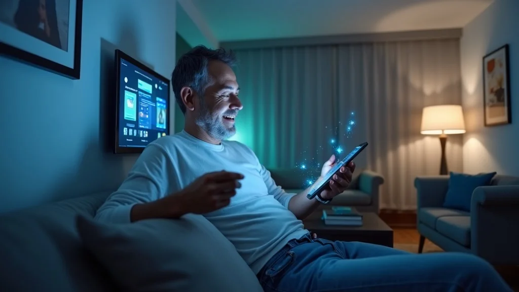 proof your home – Modern smart home living room with adult using wall tablet to activate tech