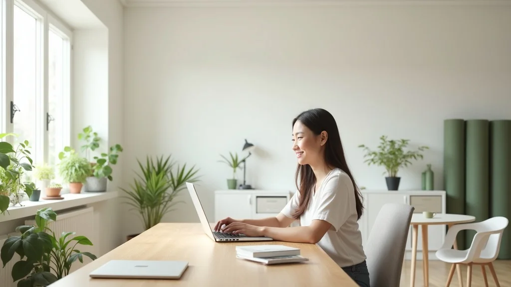 home office – Bright multipurpose home office with convertible space for work and wellness