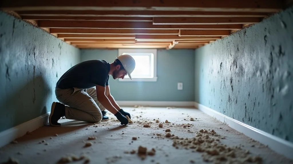 Contractor inspecting insulated crawl space in energy efficient home